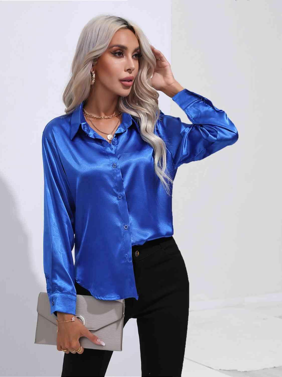 Collared Neck Buttoned Long Sleeve Shirt - Immenzive