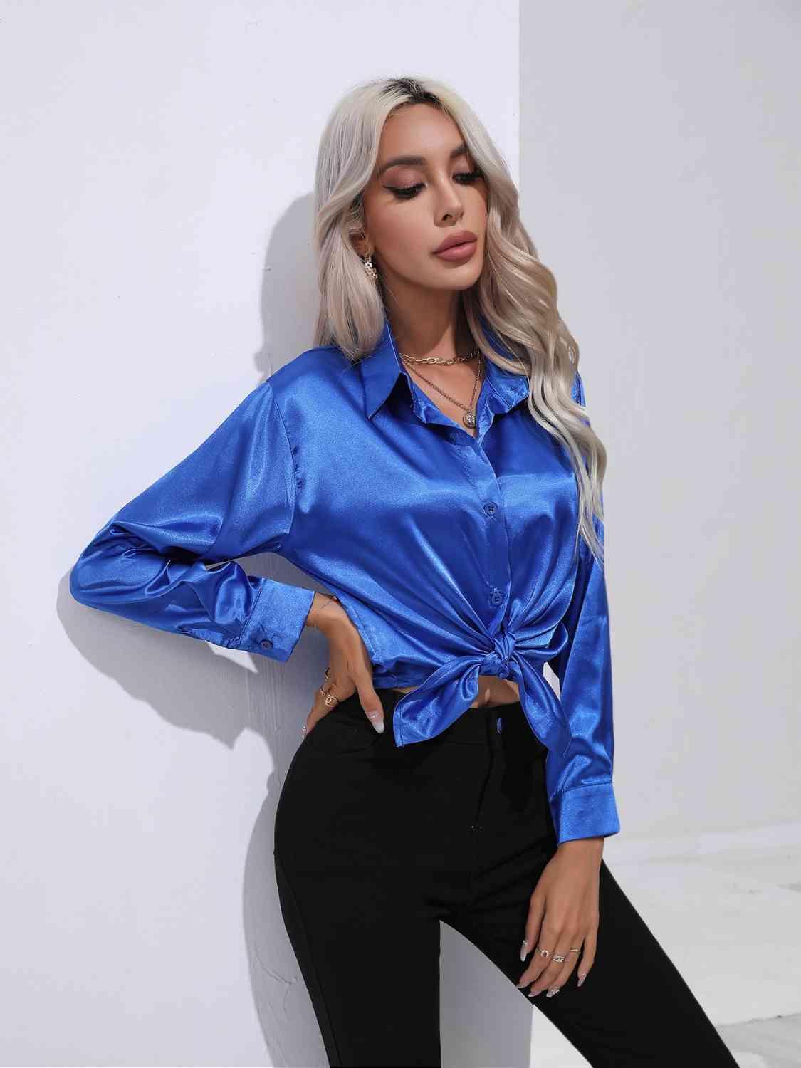 Collared Neck Buttoned Long Sleeve Shirt - Immenzive