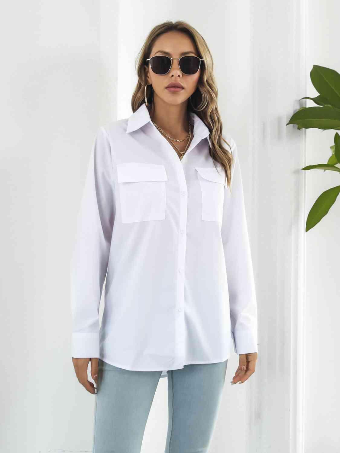 Collared Neck Buttoned Shirt with Pockets - Immenzive