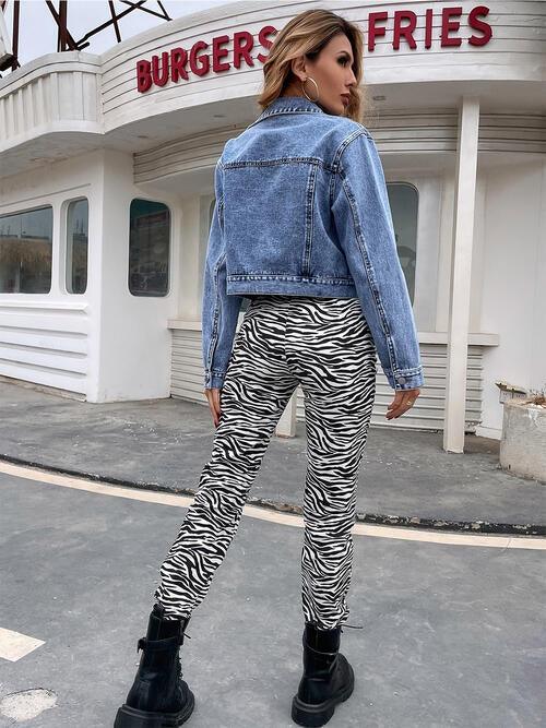 Collared Neck Cropped Denim Jacket - Immenzive