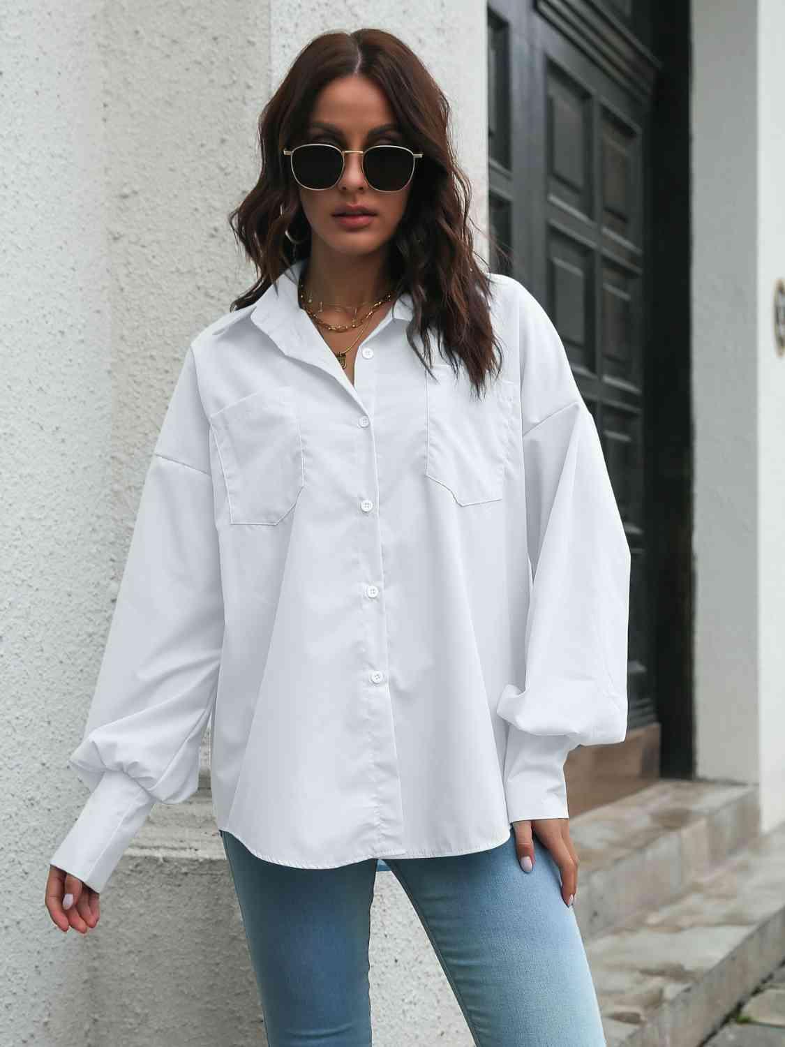 Collared Neck Dropped Shoulder Buttoned Shirt - Immenzive