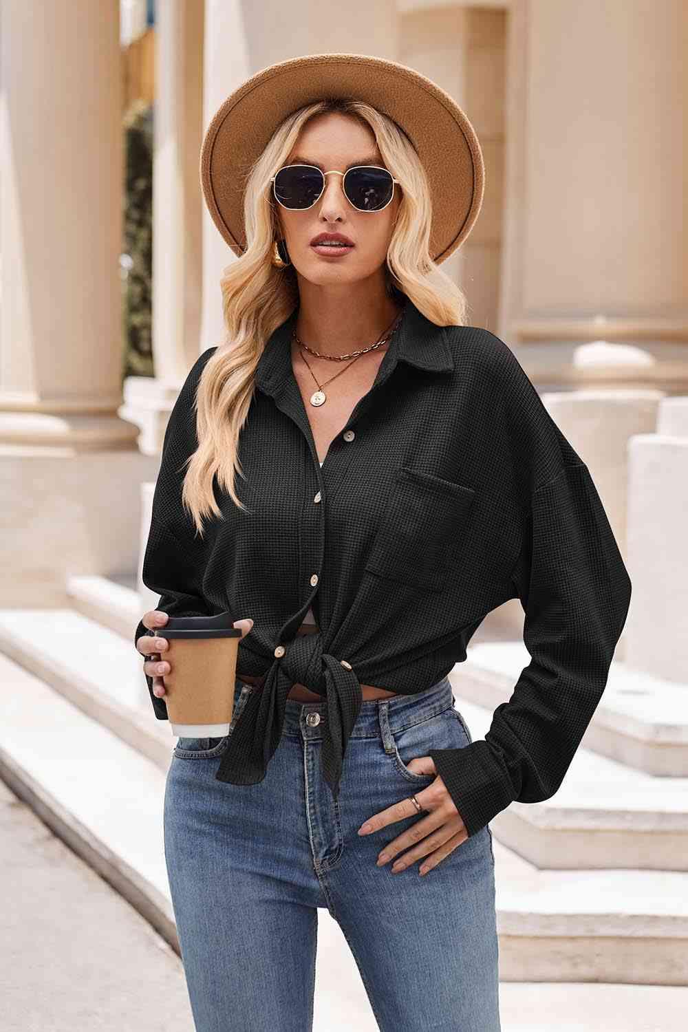 Collared Neck Dropped Shoulder Shirt - Immenzive