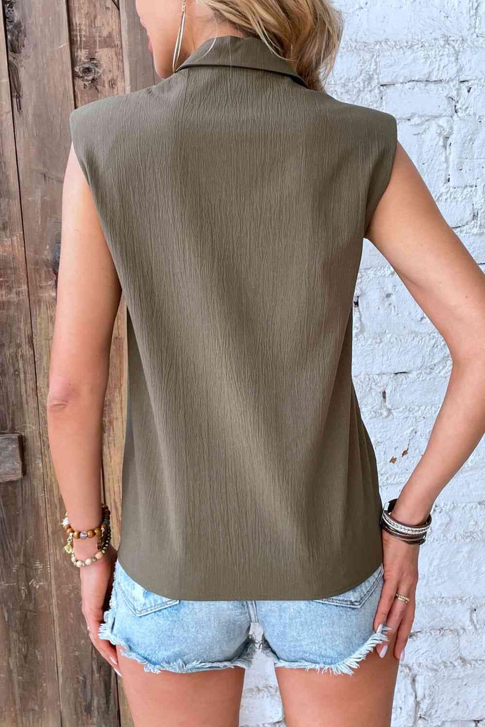 Collared Neck Sleeveless Shirt - Immenzive