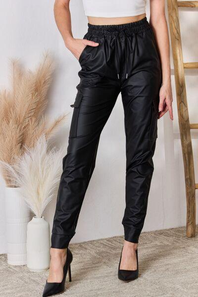 Color 5 Faux Leather Cargo Pants - Immenzive