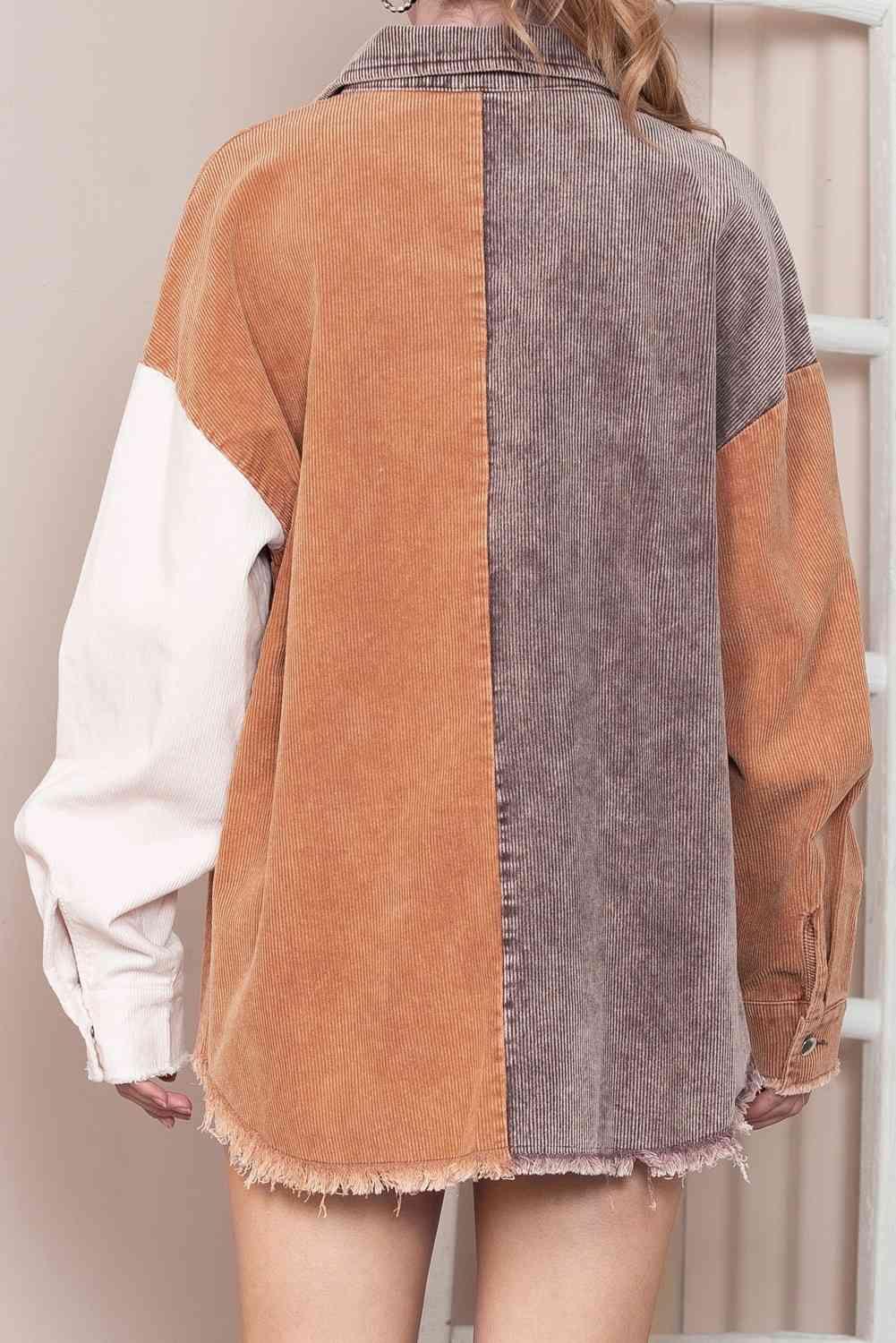 Color Block Collared Neck Jacket - Immenzive