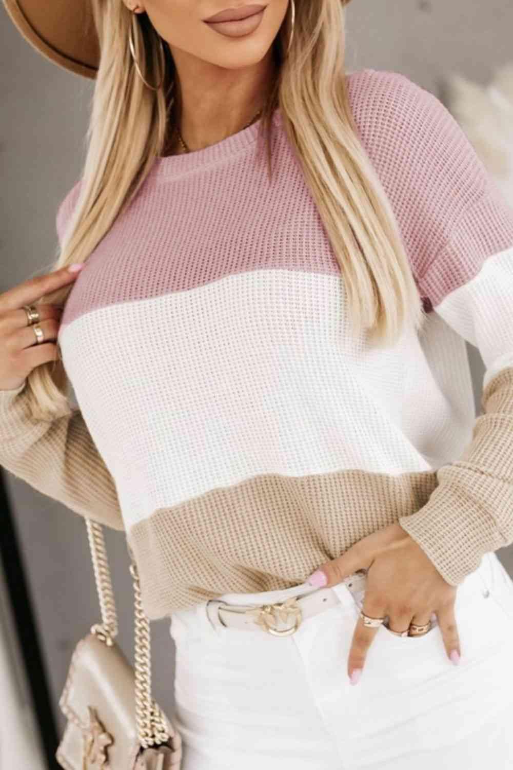 Color Block Dropped Shoulder Blouse - Immenzive