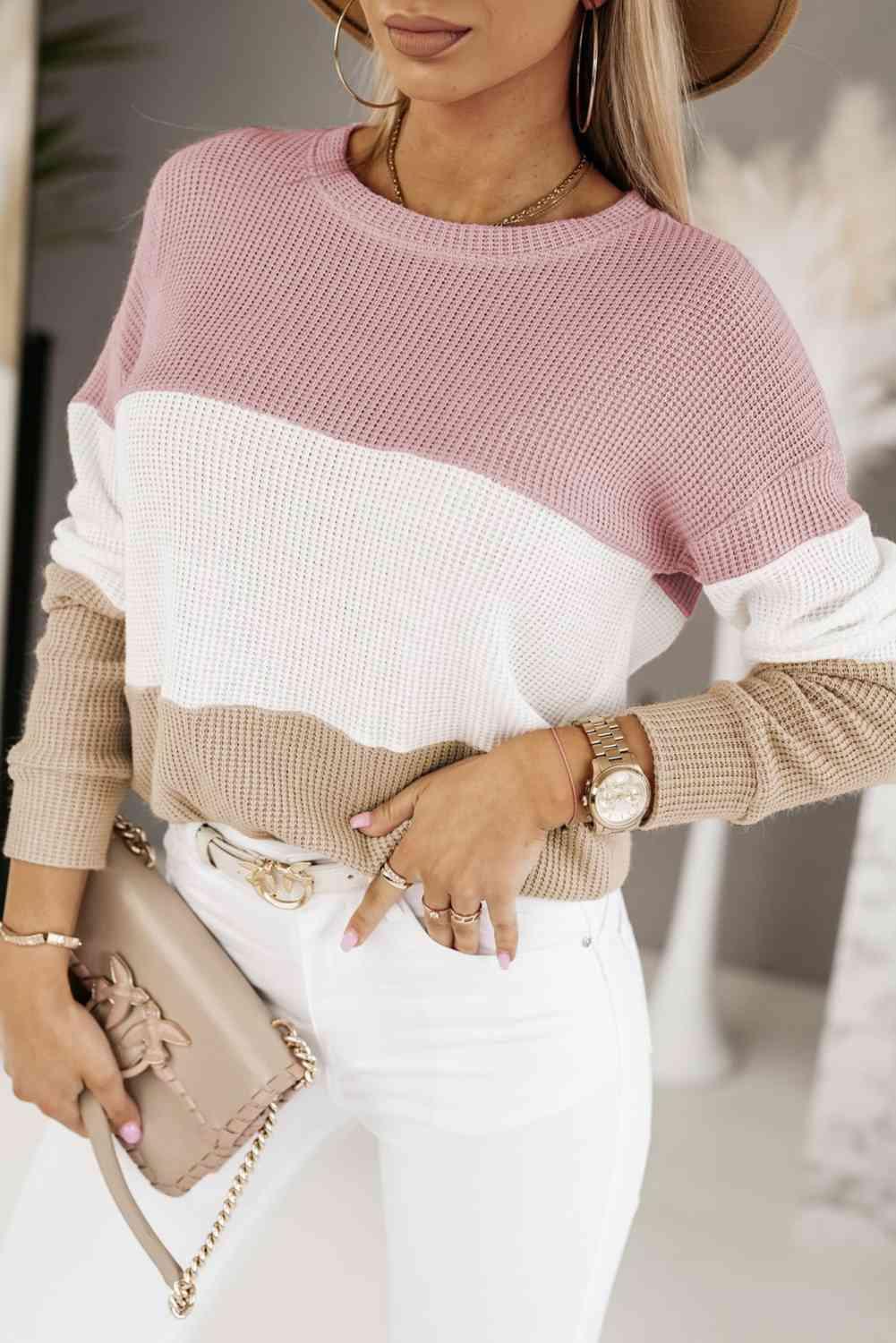 Color Block Dropped Shoulder Blouse - Immenzive