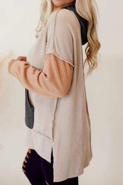 Color Block Exposed Seam Dropped Shoulder Hoodie - Immenzive