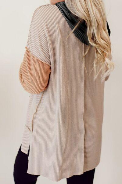 Color Block Exposed Seam Dropped Shoulder Hoodie - Immenzive