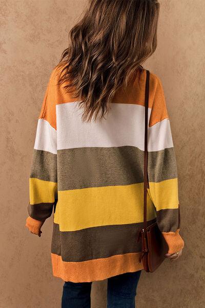 Color Block Lantern Sleeve Open Front Cardigan with Pockets - Immenzive