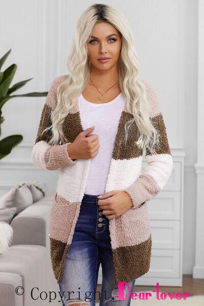 Color Block Open Front Pocketed Cardigan - Immenzive