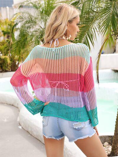 Color Block Openwork Boat Neck Cover Up - Immenzive