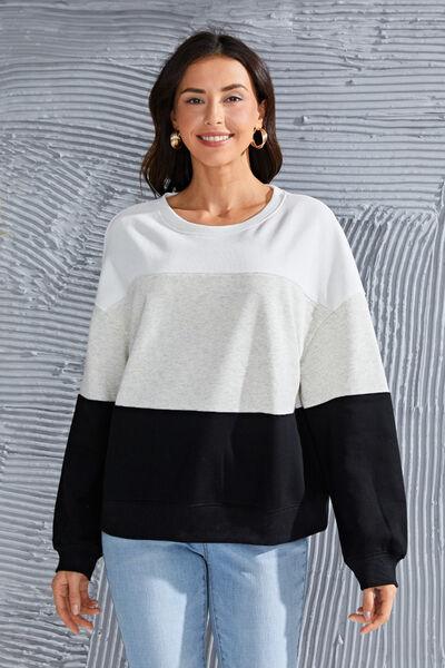 Color Block Round Neck Long Sleeve Sweatshirt - Immenzive