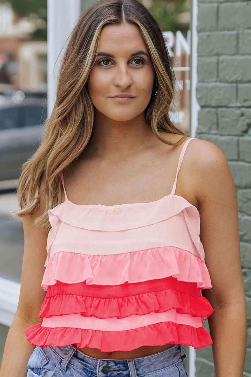 Color Block Ruffled Tie Back Cami - Immenzive