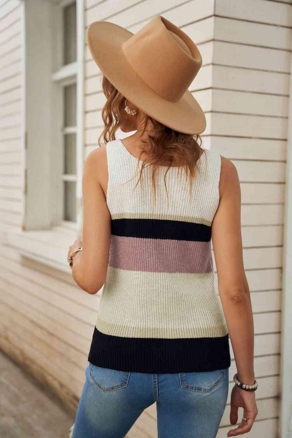 Color Block V-Neck Rib-Knit Tank - Immenzive