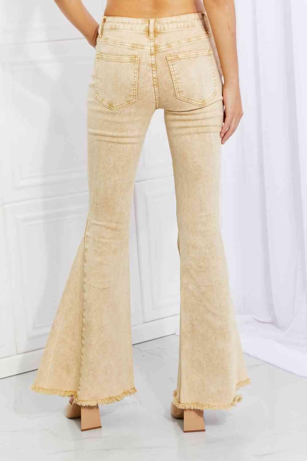 Color Theory Flip Side Fray Hem Bell Bottom Jeans in Yellow - Immenzive