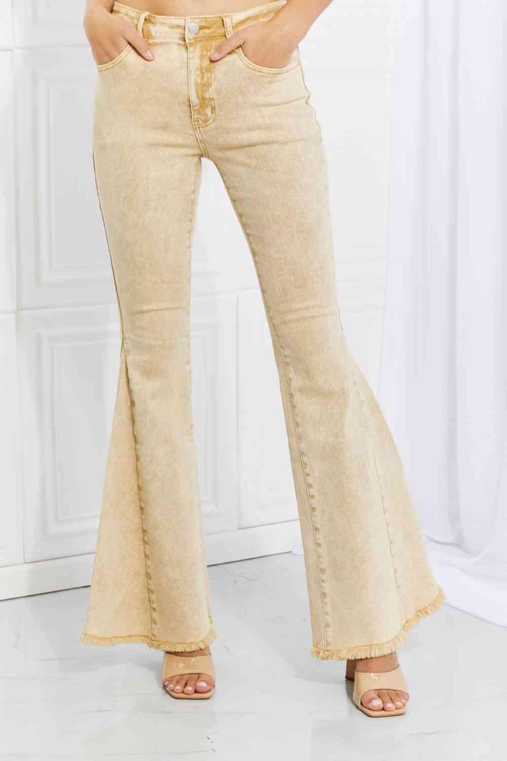 Color Theory Flip Side Fray Hem Bell Bottom Jeans in Yellow - Immenzive