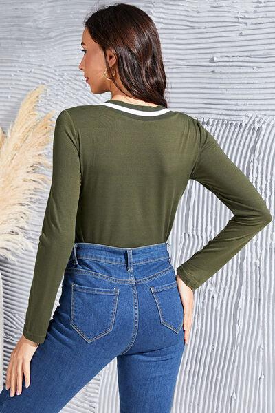Contrast Ribbed Trim Deep V Bodysuit - Immenzive