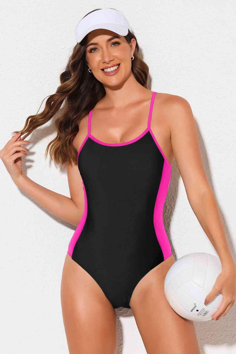 Contrast Spaghetti Strap One-Piece Swimsuit - Immenzive