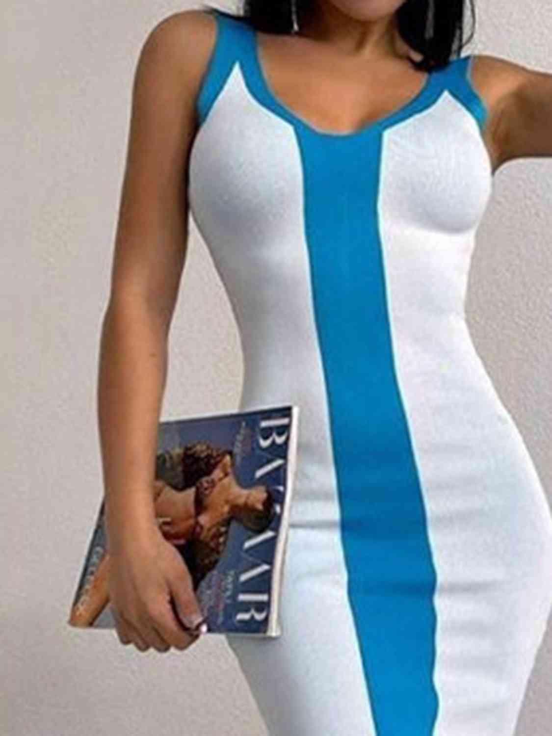 Contrast Wide Strap Slit Midi Dress - Immenzive