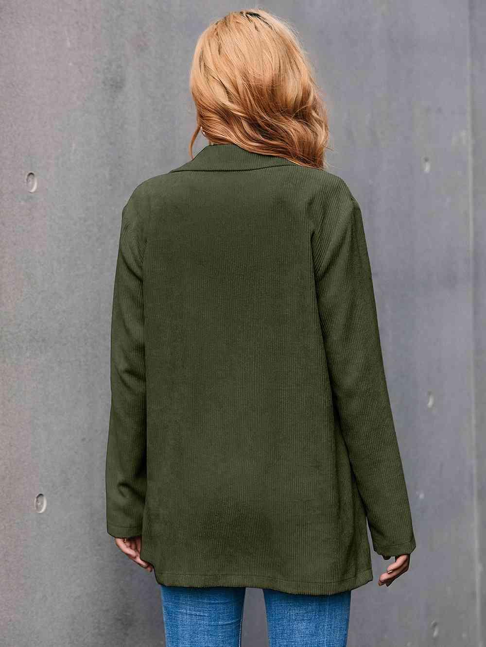 Corduroy Long Sleeve Longline Blazer with Pockets - Immenzive