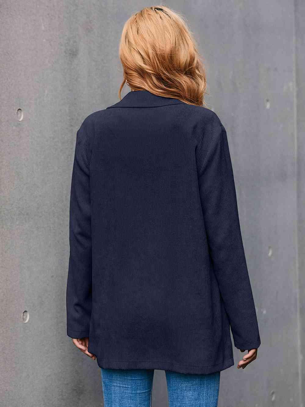 Corduroy Long Sleeve Longline Blazer with Pockets - Immenzive