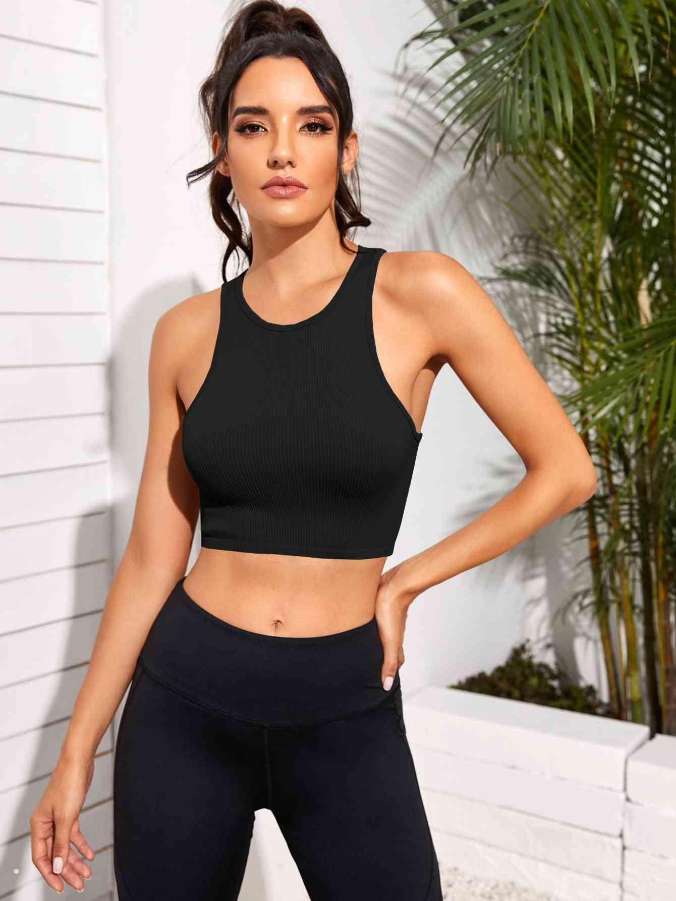 Cropped Round Neck Sports Tank Top - Immenzive