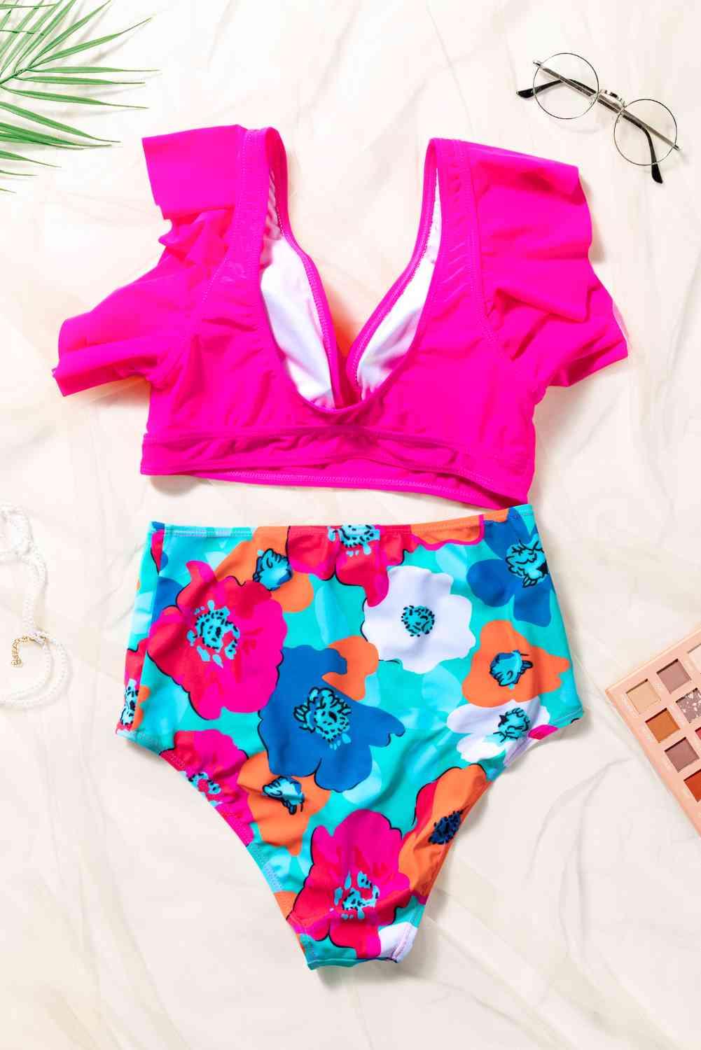 Cropped Swim Top and Floral Bottoms Set - Immenzive