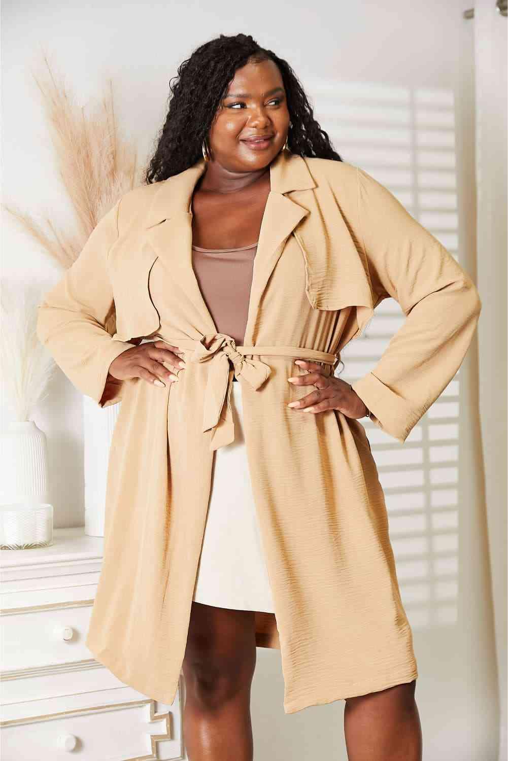 Culture Code Full Size Tied Trench Coat with Pockets - Immenzive