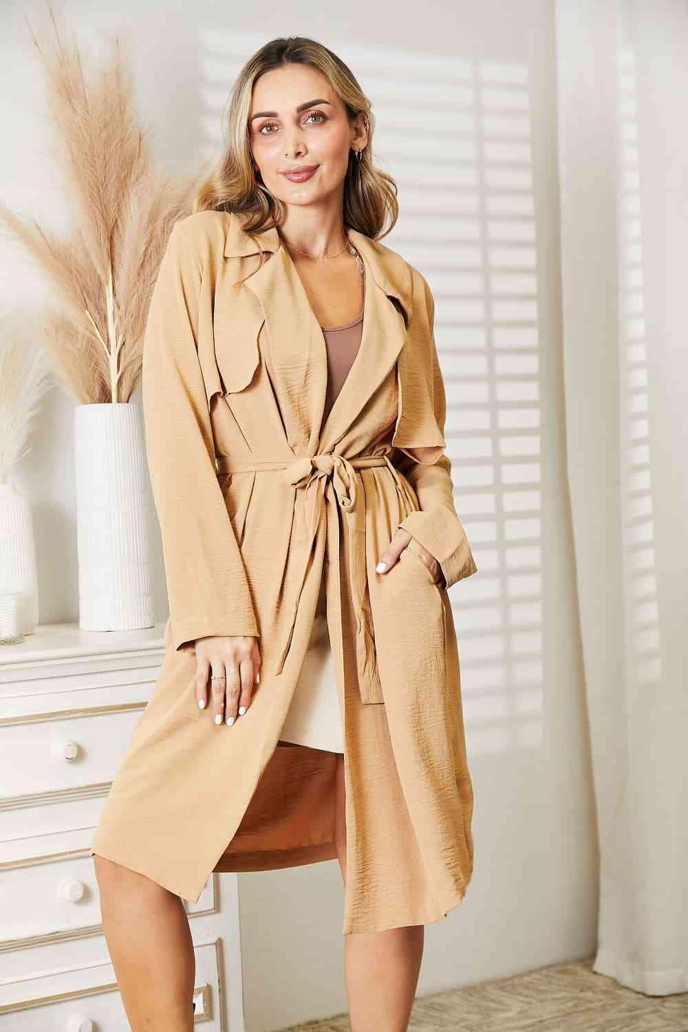 Culture Code Full Size Tied Trench Coat with Pockets - Immenzive