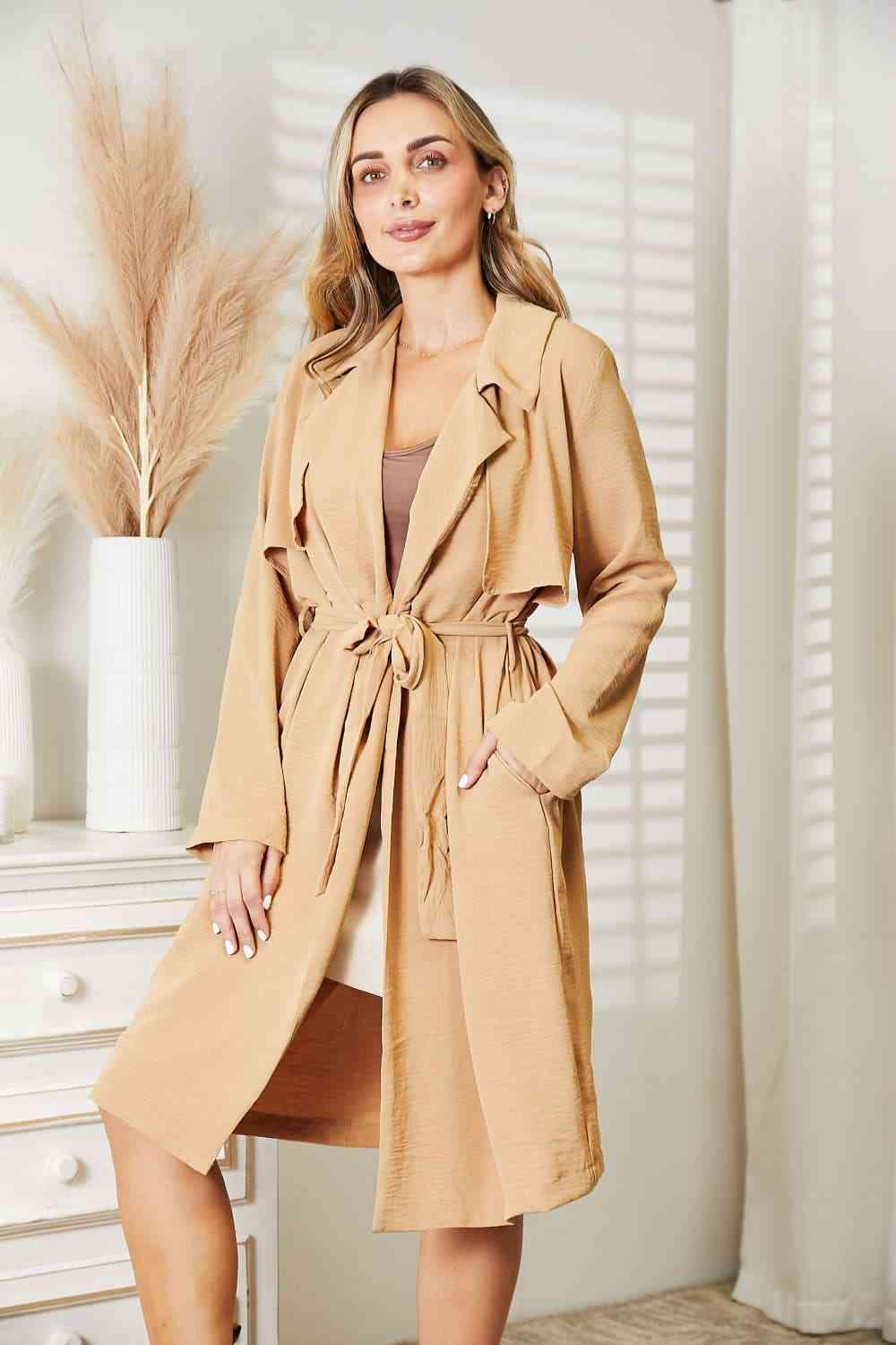 Culture Code Full Size Tied Trench Coat with Pockets - Immenzive