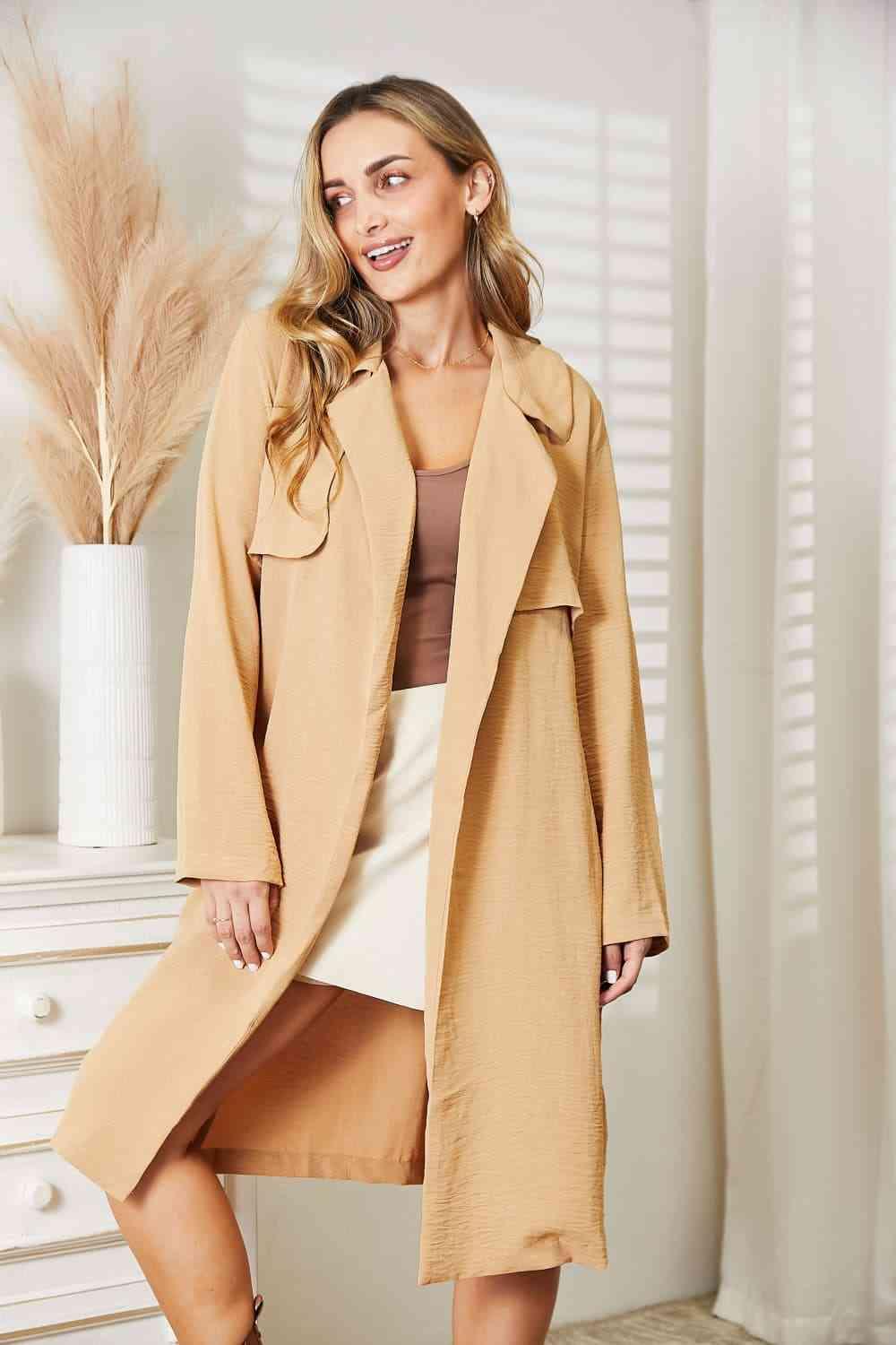 Culture Code Full Size Tied Trench Coat with Pockets - Immenzive