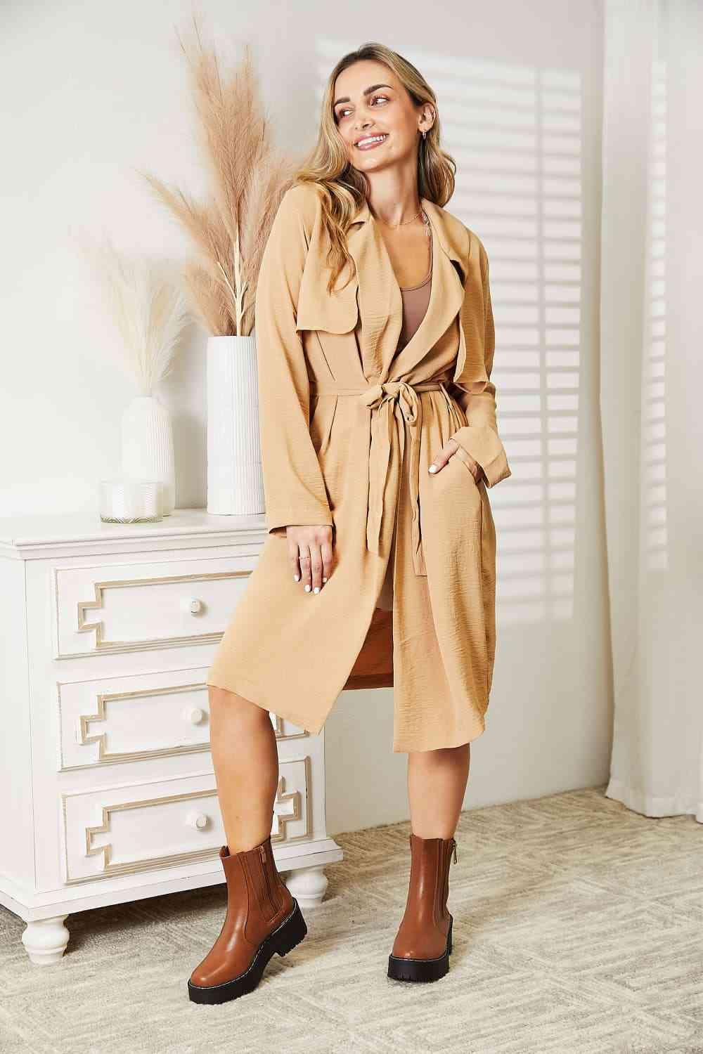 Culture Code Full Size Tied Trench Coat with Pockets - Immenzive