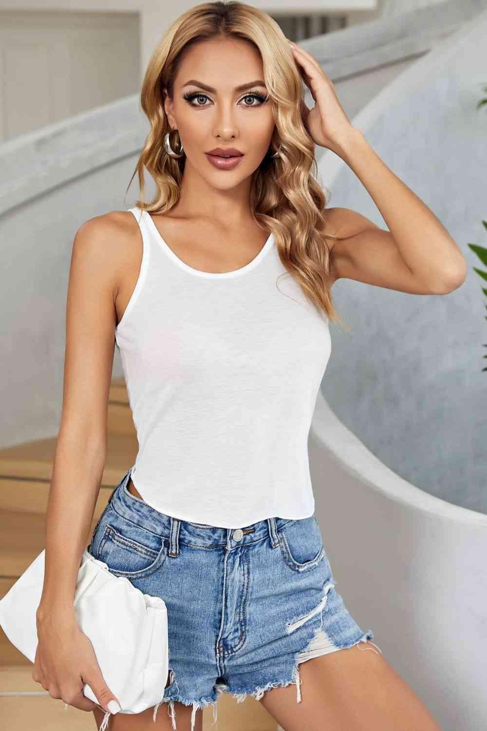 Curved Hem Round Neck Tank - Immenzive