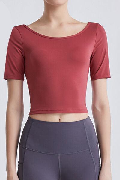 Cutout Backless Round Neck Active T-Shirt - Immenzive