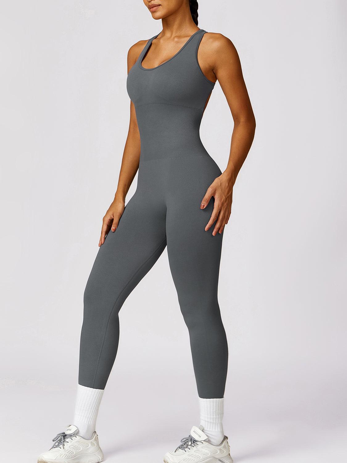 Cutout Racerback Active Jumpsuit - Immenzive