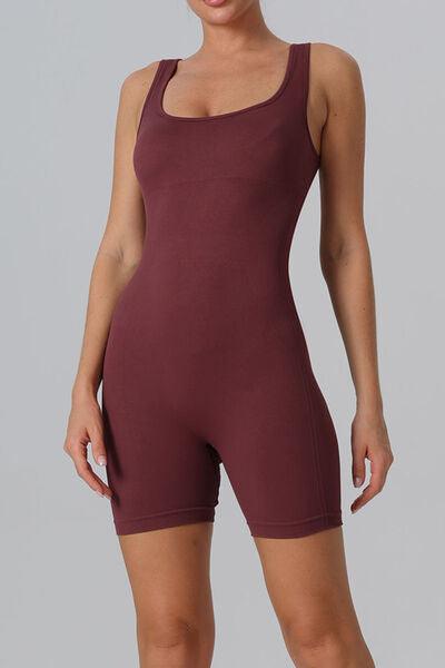 Cutout Scoop Neck Active Romper - Immenzive