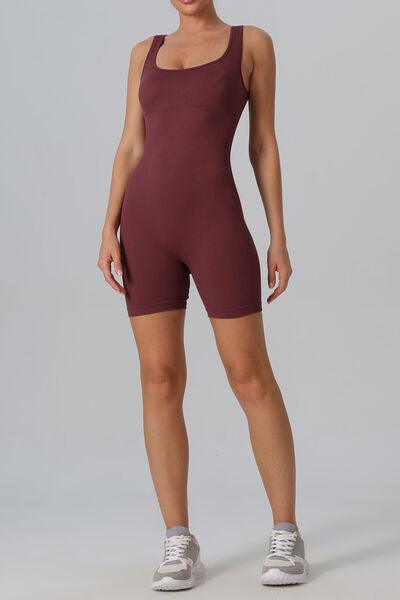 Cutout Scoop Neck Active Romper - Immenzive