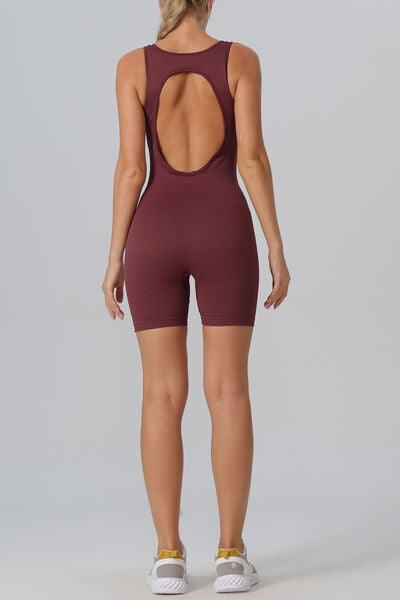 Cutout Scoop Neck Active Romper - Immenzive