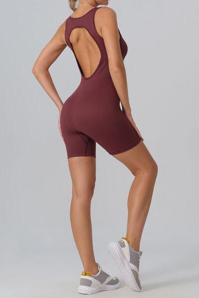 Cutout Scoop Neck Active Romper - Immenzive