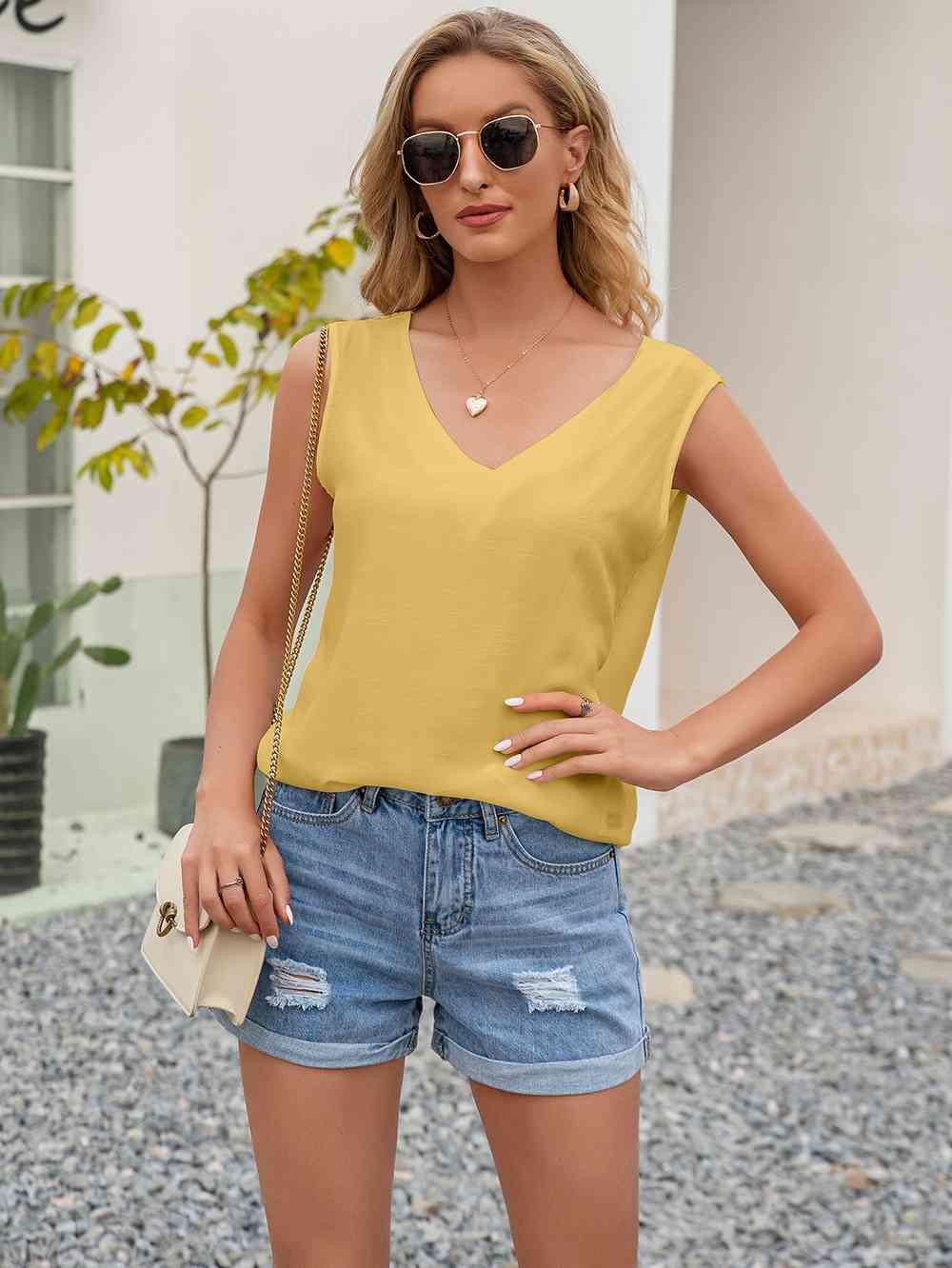 Cutout V-Neck Tank Top - Immenzive