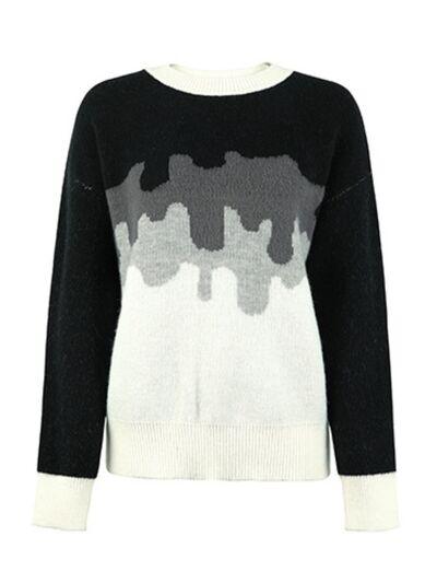 Color Block Dropped Shoulder Sweater - Immenzive