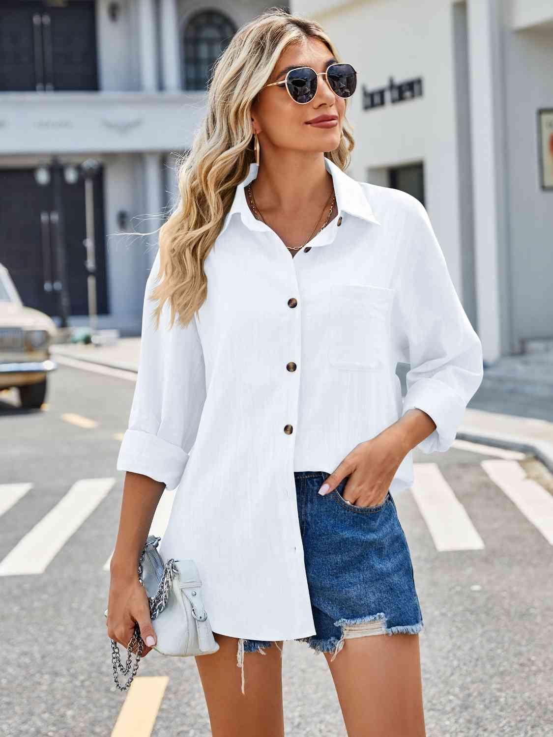 Button Up Collared Neck Long Sleeve Shirt - Immenzive