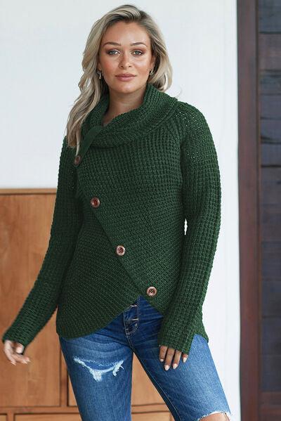 Decorative Button Mock Neck Sweater - Immenzive