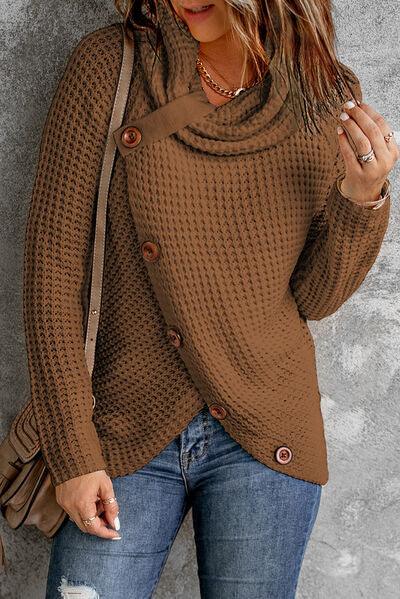 Decorative Button Mock Neck Sweater - Immenzive