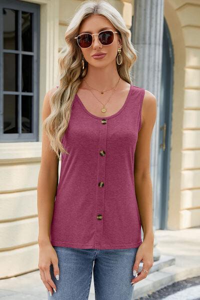 Decorative Button Round Neck Tank - Immenzive