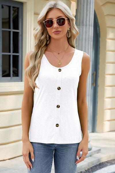 Decorative Button Round Neck Tank - Immenzive