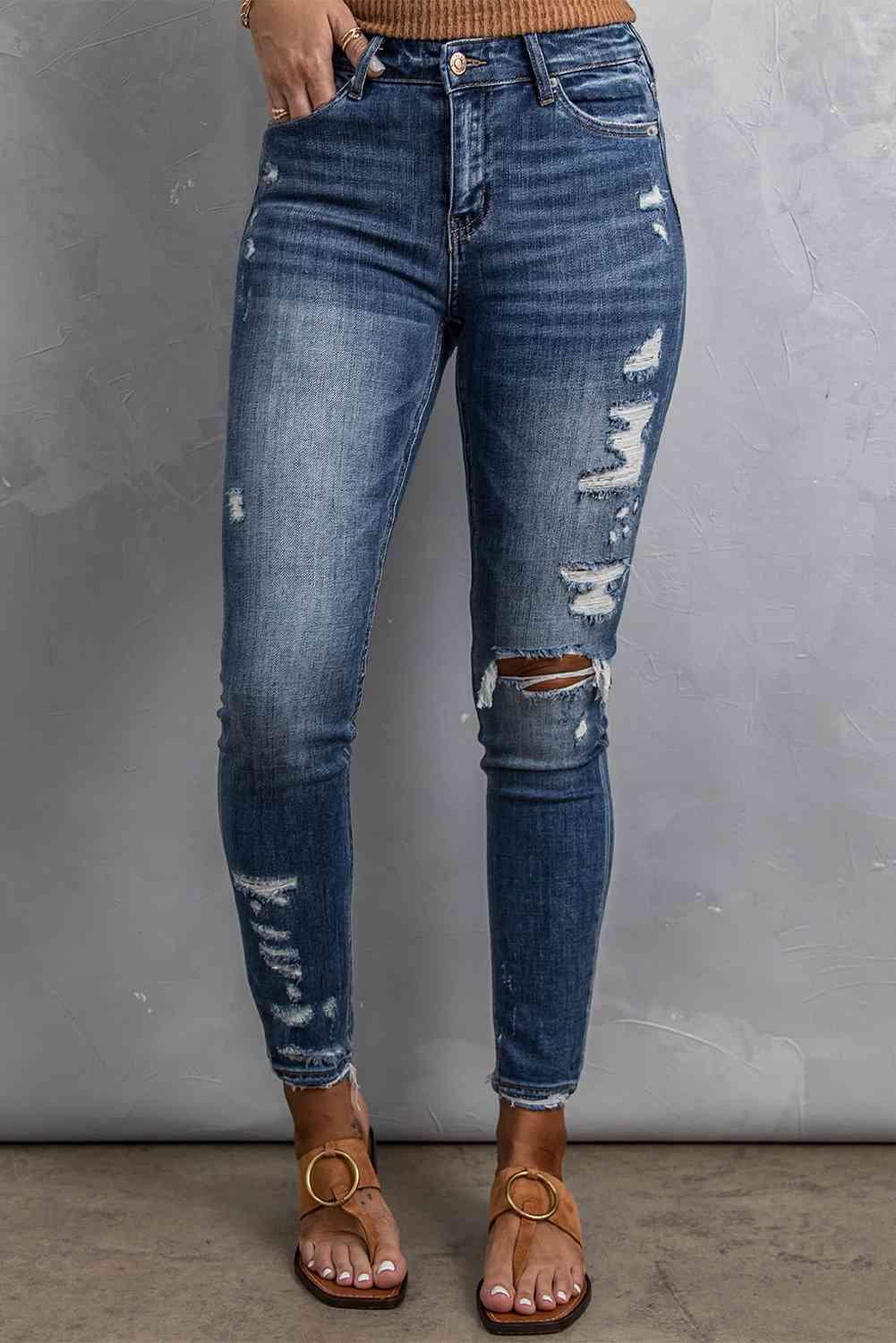 Distressed High Waist Skinny Jeans - Immenzive