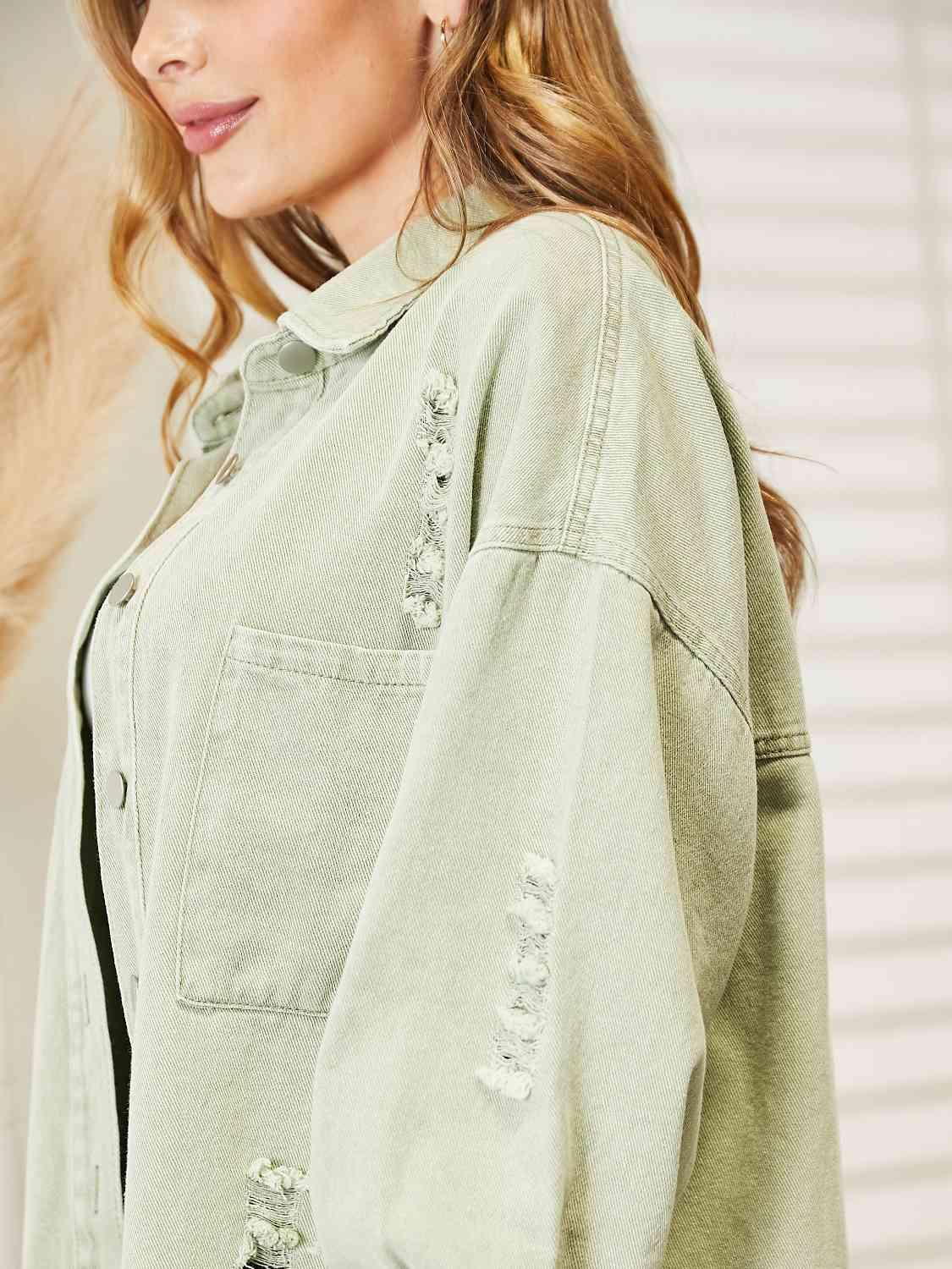 Distressed Raw Hem Denim Jacket - Immenzive