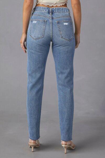 Distressed Raw Hem Straight Jeans with Pockets - Immenzive